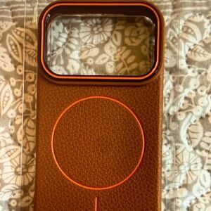 Premium Brown Leather Phone Case with Orange Highlights